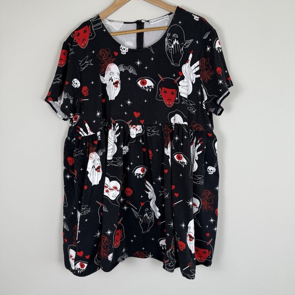 Black Friday Gothic Babydoll Mini Dress Womens XL Vampire Whimsigoth Graphic - Picture 1 of 8